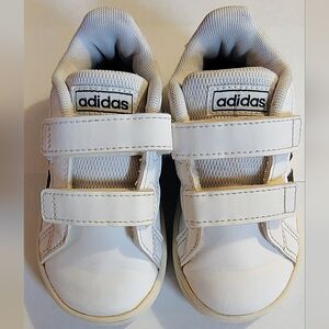 Adidas Kids White /Striped Navy Blue Shoes (Size US 6 Toddler)